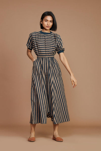 Brown and Charcoal Striped Mati Sphara Jumpsuit Fashion Mati