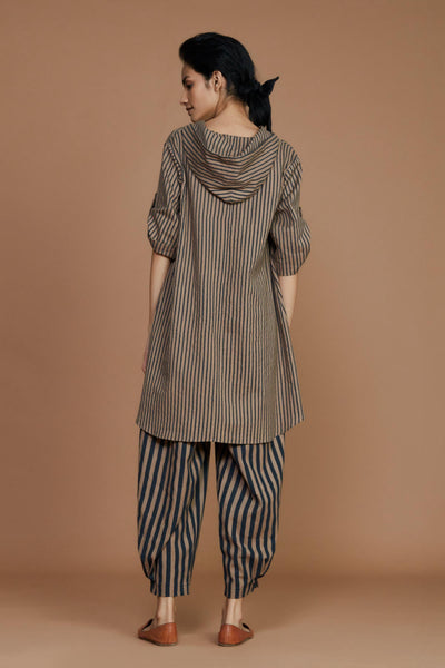 Brown With Charcoal Striped Hooded Co-ord Set Fashion Mati