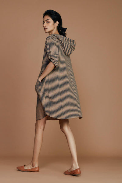 Brown With Charcoal Striped Hooded Co-ord Set Fashion Mati