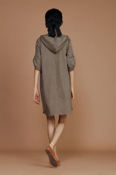 Brown With Charcoal Striped Hooded Co-ord Set Fashion Mati