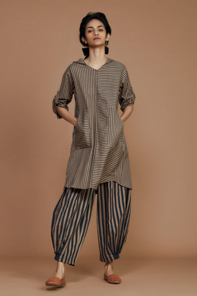 Brown With Charcoal Striped Hooded Co-ord Set Fashion Mati XS Co-ord Set