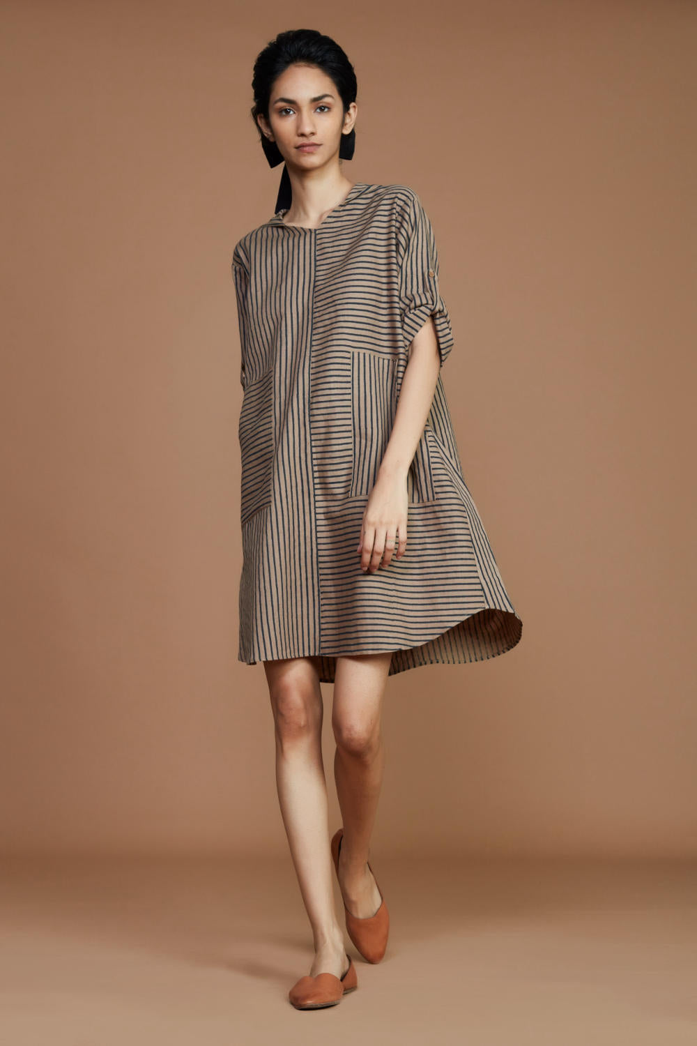 Brown With Charcoal Striped Hooded Co-ord Set Fashion Mati XS Dress