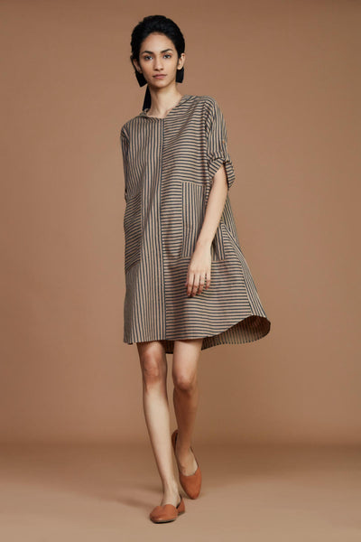 Brown With Charcoal Striped Hooded Co-ord Set Fashion Mati XS Dress