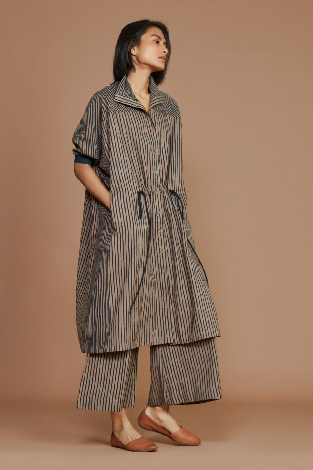 Brown With Charcoal Striped Kaftan Co-ord Set Fashion Mati
