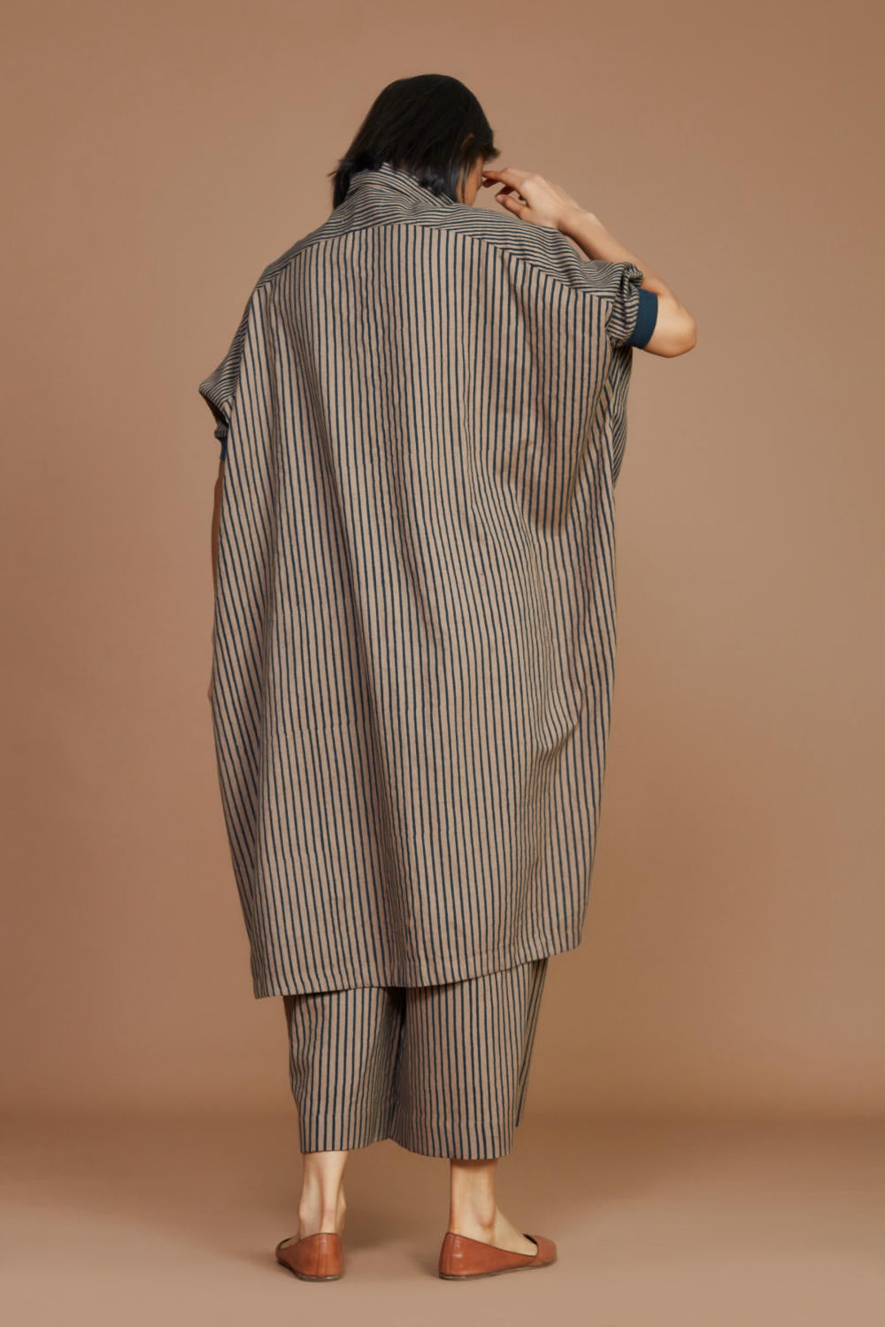 Brown With Charcoal Striped Kaftan Co-ord Set Fashion Mati