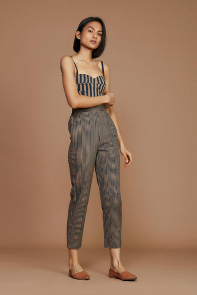 Brown with Charcoal Striped Trench & Corset Co-Ord Set Fashion Mati
