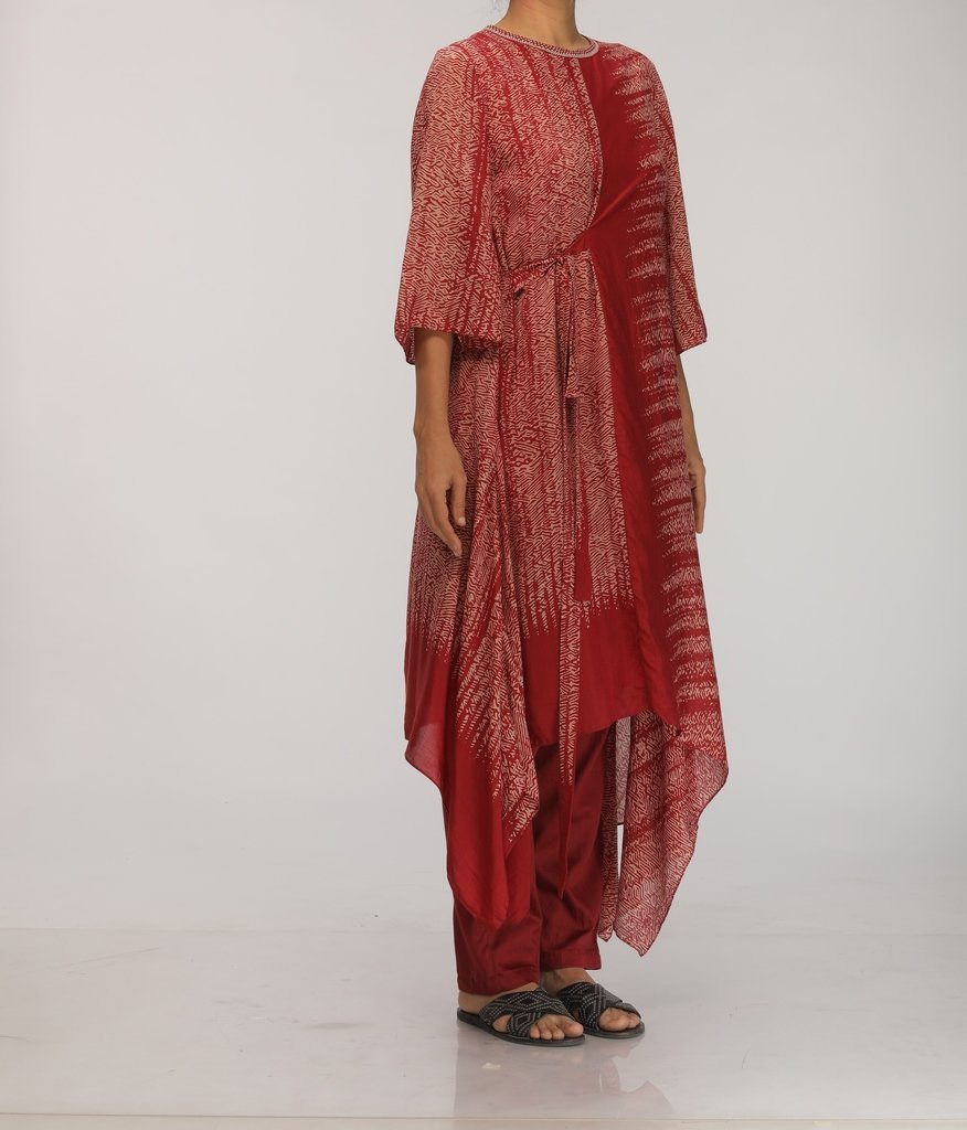 BURGANDY SHIBORI DIP DYE KURTA & TIE UP Fashion Myoho 