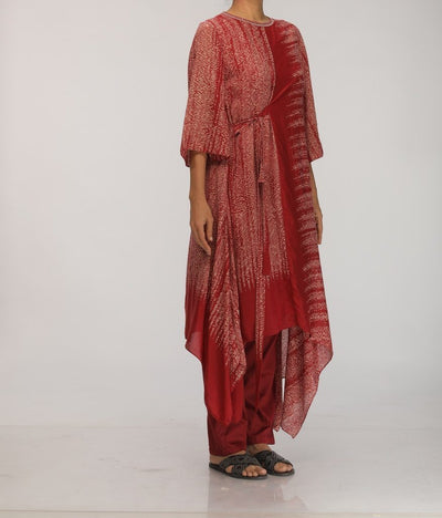 BURGANDY SHIBORI DIP DYE KURTA & TIE UP Fashion Myoho 