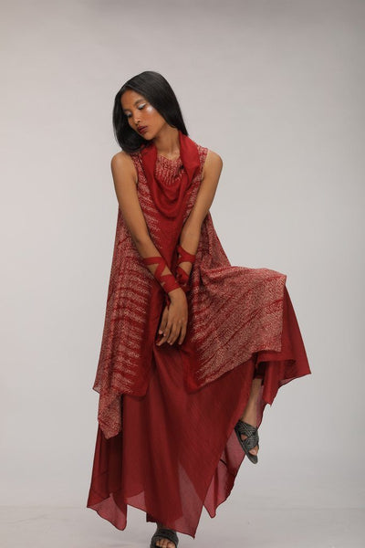 Burgundy Layered Kurta Dress With Embroidery Fashion Myoho 