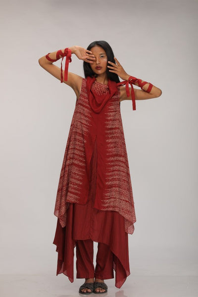 Burgundy Layered Kurta Dress With Embroidery Fashion Myoho 