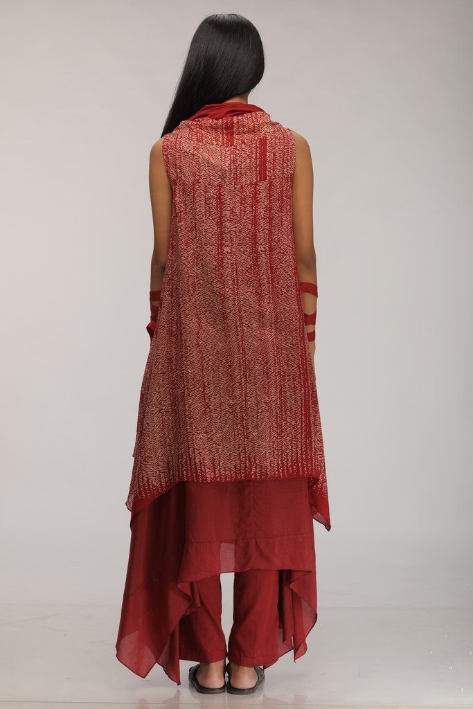 Burgundy Layered Kurta Dress With Embroidery Fashion Myoho 