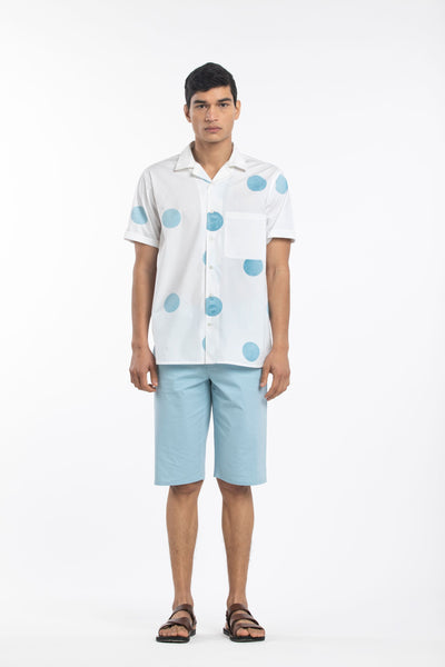 Camp collar Bermuda Co-ord- Powder Blue Polka Men THREE Men