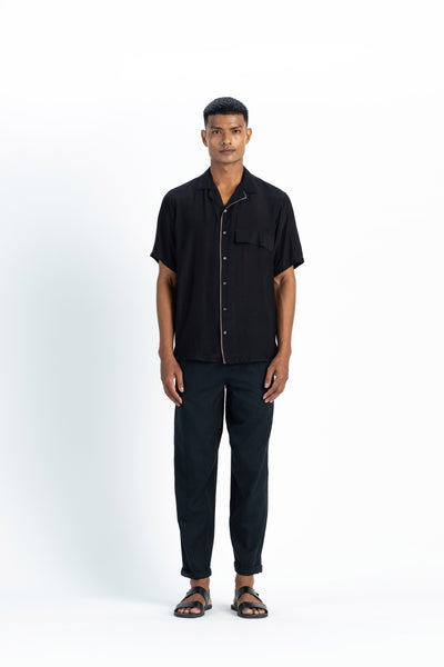 Camp Collar Shirt Co-ord- Black Men THREE Men 