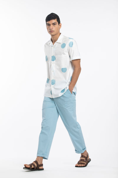 Camp Collar Shirt- Powder Blue Polka Men THREE Men 