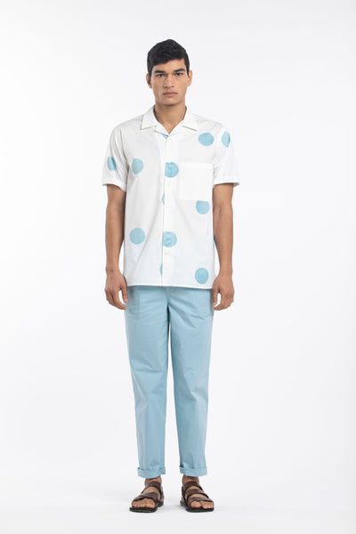 Camp Collar Shirt- Powder Blue Polka Men THREE Men 