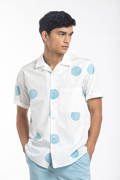 Camp Collar Shirt- Powder Blue Polka Men THREE Men 