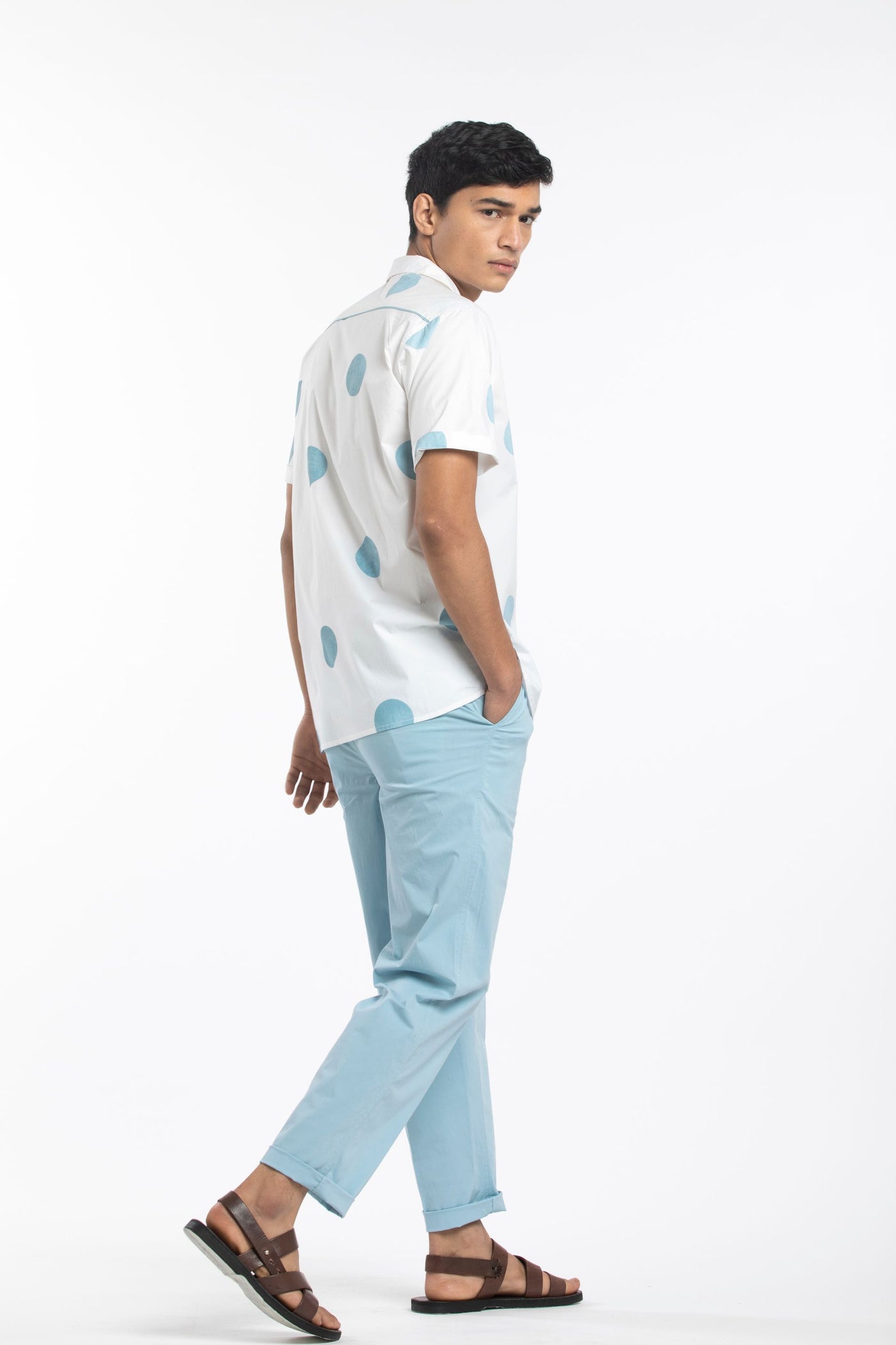 Camp Collar Shirt- Powder Blue Polka Men THREE Men 