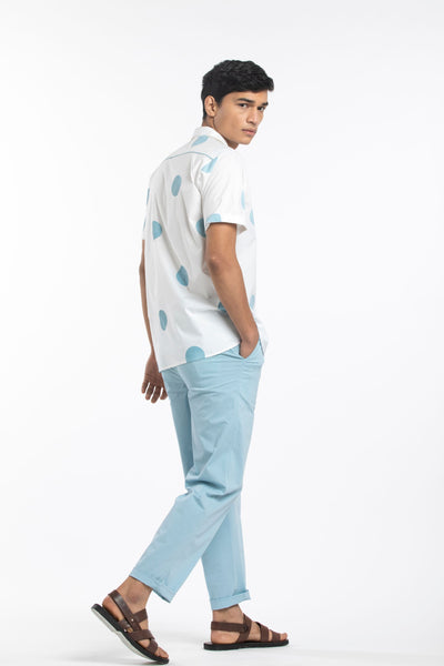 Camp Collar Shirt- Powder Blue Polka Men THREE Men 