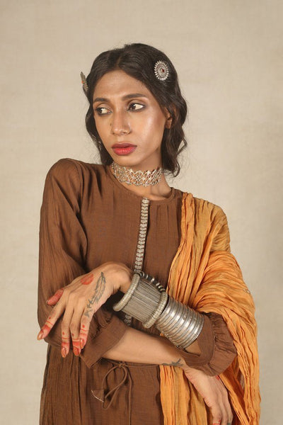Chanderi Dark Beige Handwoven Kurta Fashion Juanita 