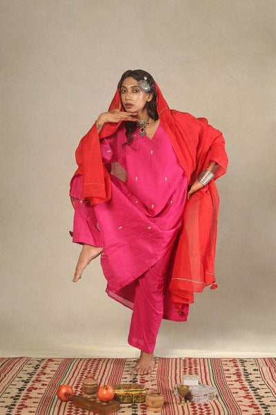 Chanderi Hot Pink Handwoven Kurta Fashion Juanita 