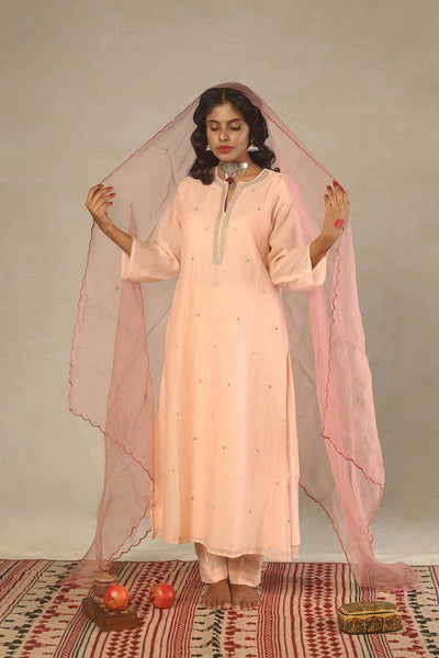 Chanderi Light Blush Handwoven Kurta Fashion Juanita 