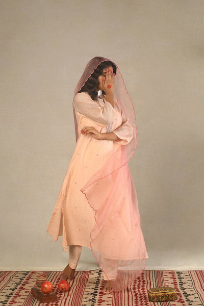 Chanderi Light Blush Handwoven Kurta Fashion Juanita 