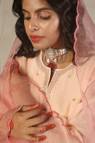 Chanderi Light Blush Handwoven Kurta Fashion Juanita 