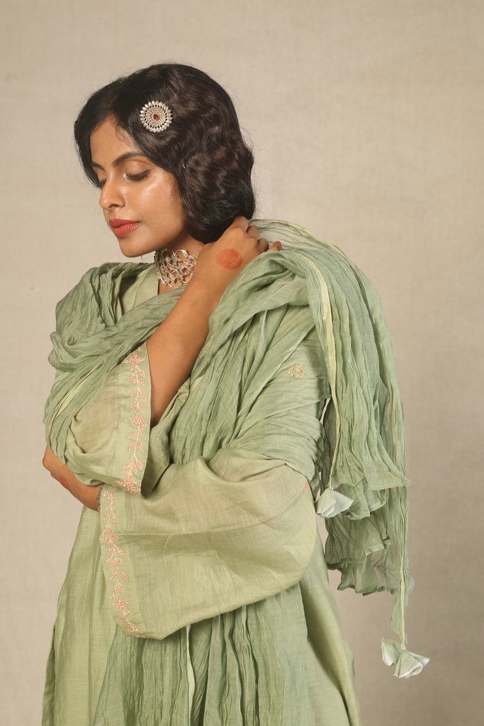Chanderi Light Sea Green Handwoven Kurta Fashion Juanita 