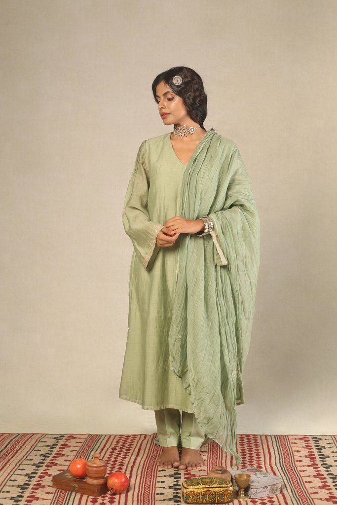 Chanderi Light Sea Green Handwoven Kurta Fashion Juanita 