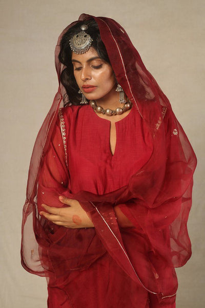 Chanderi Maroon Handwoven Kurta Fashion Juanita 