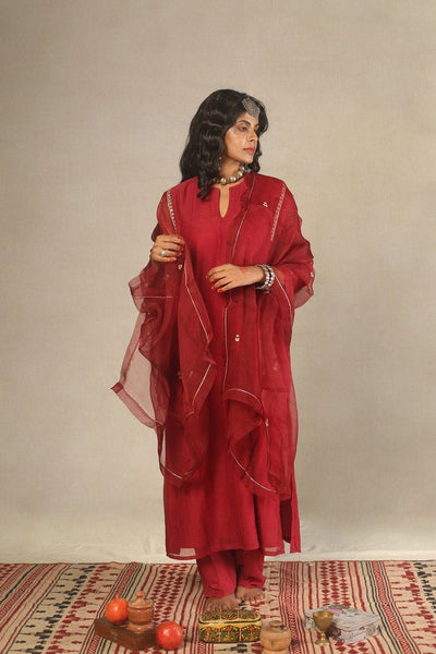 Chanderi Maroon Handwoven Kurta Fashion Juanita 