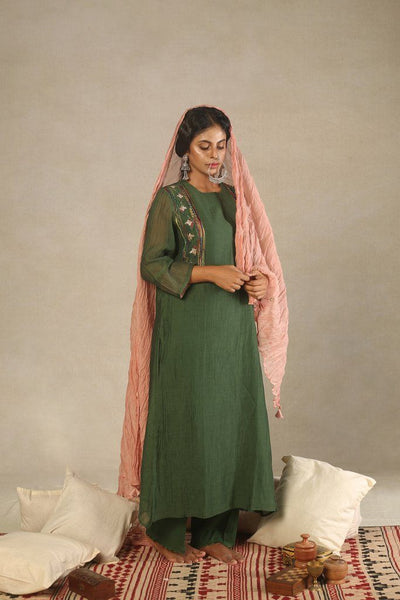 Chanderi Mehndi Green Kurta Fashion Juanita 