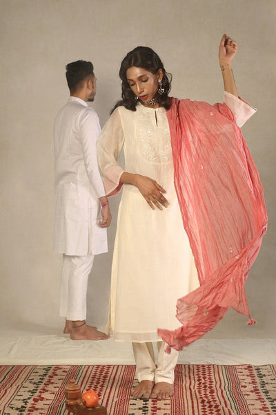 Chanderi Off White and Pink Kurta Fashion Juanita 