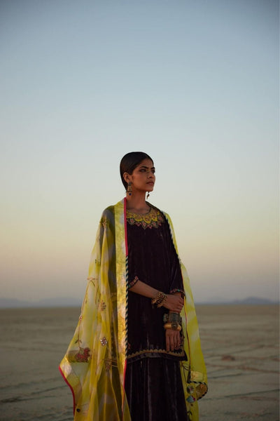 CHARCOAL BLACK SILK VELVET GHARARA SET Fashion Rajiramniq