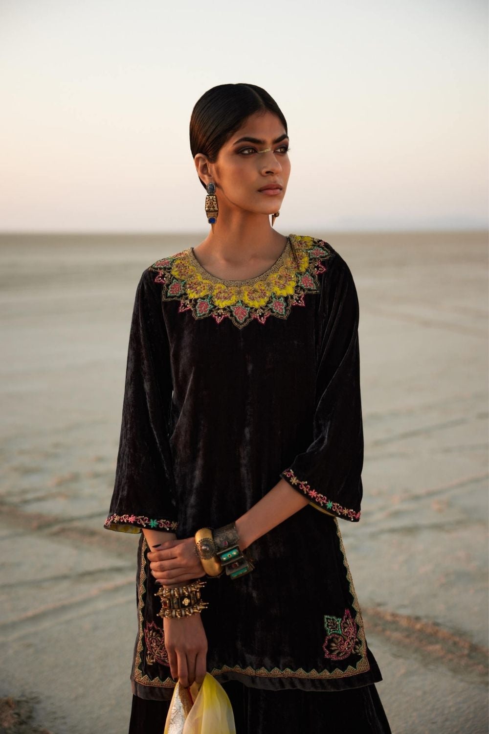 CHARCOAL BLACK SILK VELVET GHARARA SET Fashion Rajiramniq