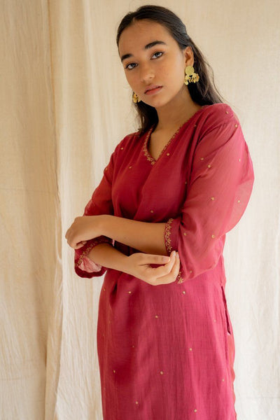Cherry Red Baad Kurta Set Fashion Nirjara