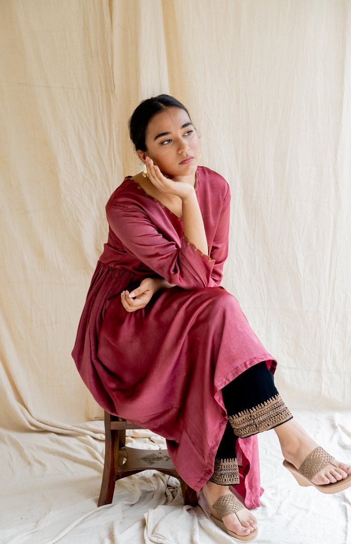 Cherry Red Taar Kurta Fashion Nirjara
