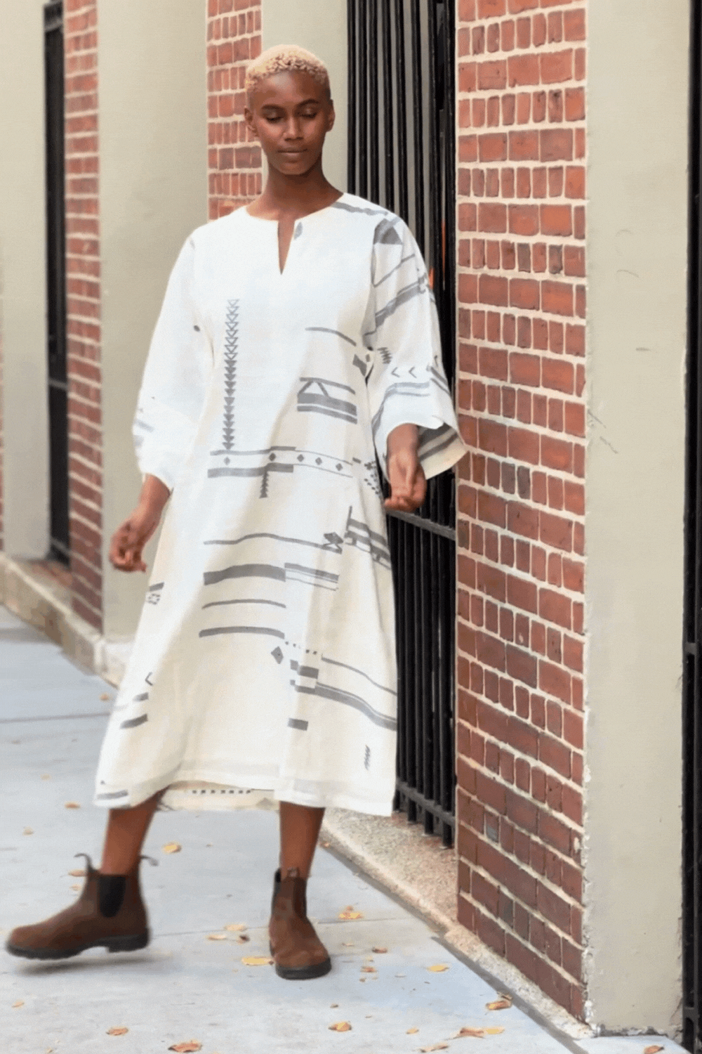 Oversized sleeve straight-cut dress