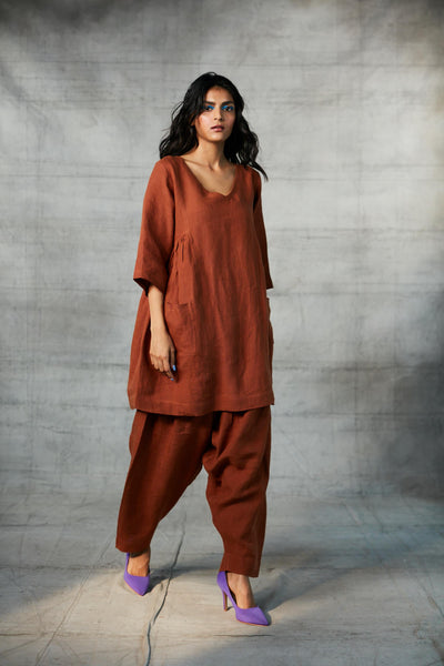 Cinnamon Linen Kurta Set Fashion Saphed