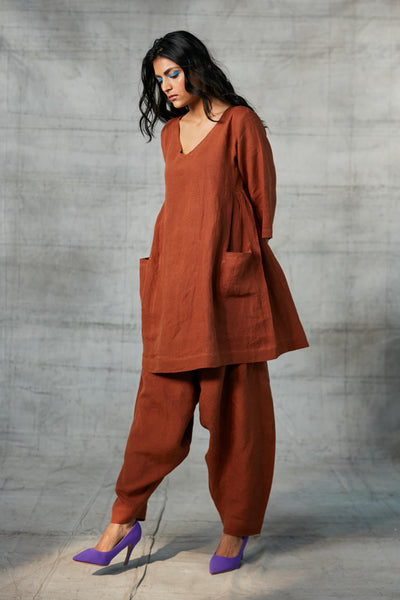 Cinnamon Linen Kurta Set Fashion Saphed