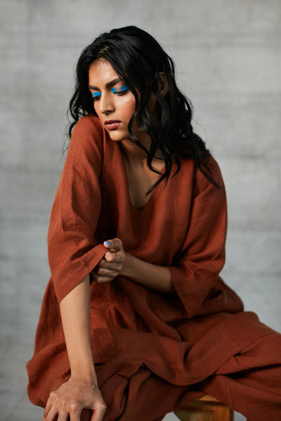 Cinnamon Linen Kurta Set Fashion Saphed