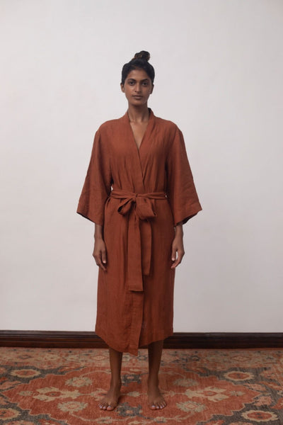 Cinnamon Linen Robe Fashion Saphed