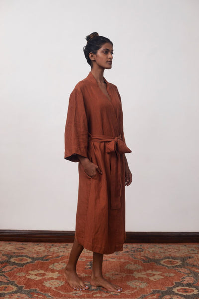 Cinnamon Linen Robe Fashion Saphed