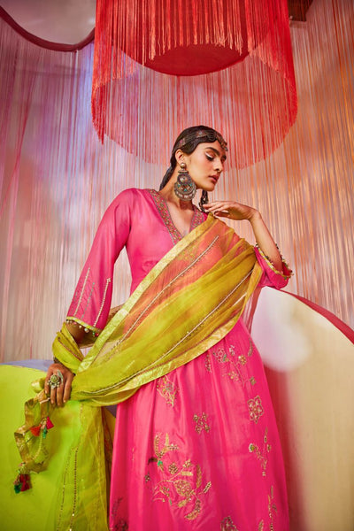 HOT PINK JAAL SILK KURTA SET