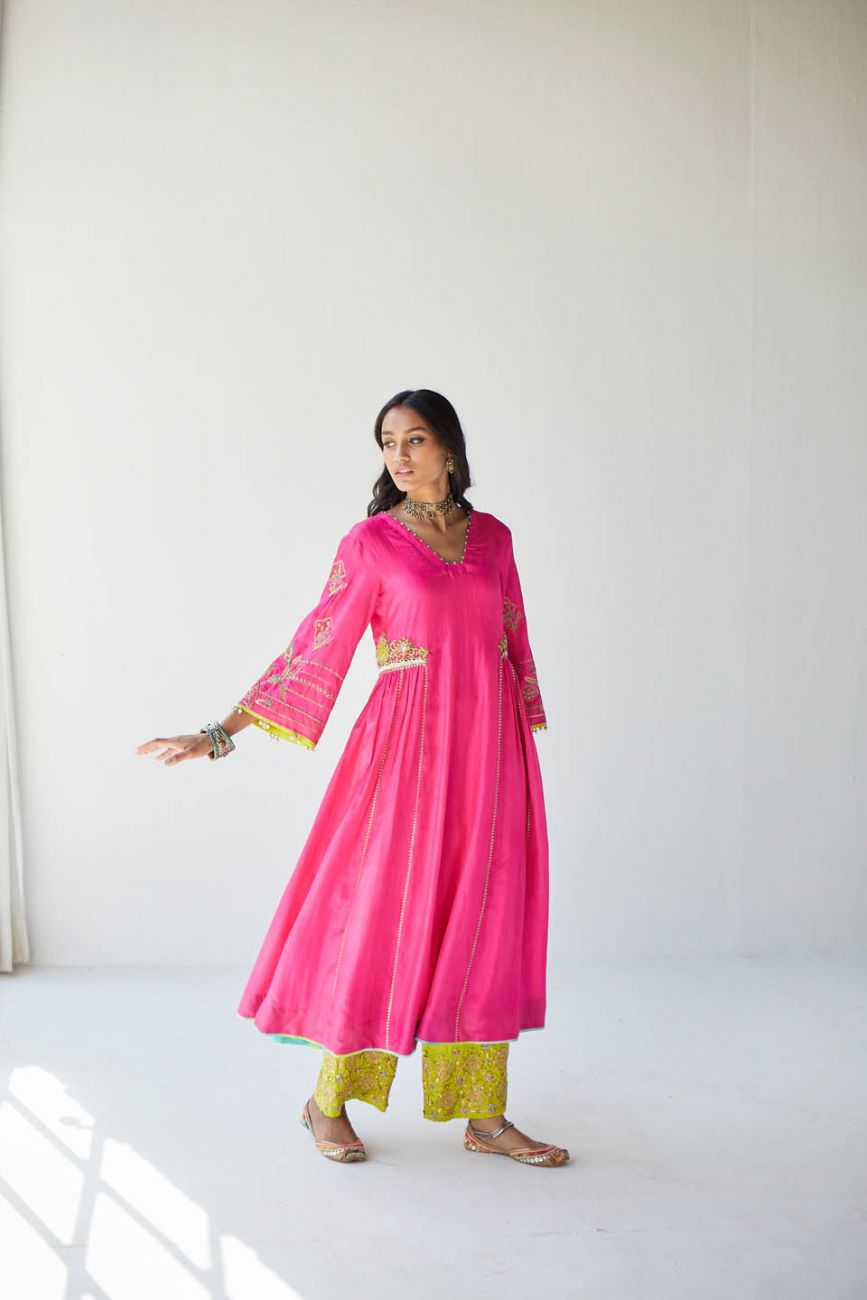 HOT PINK SIDE KALI KURTA SET