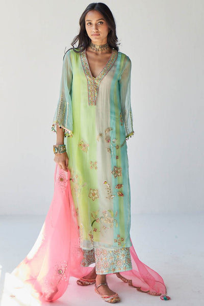 POWDER BLUE JAAL ORGANZA KURTA SET