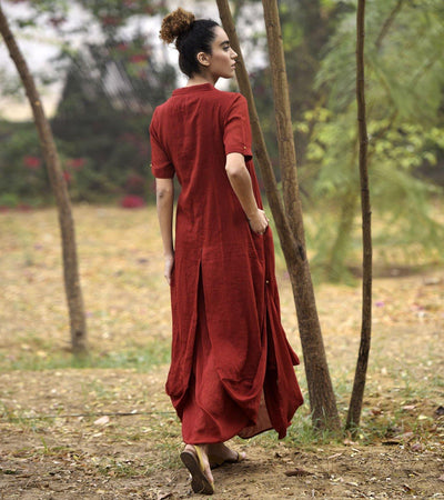 DEEP RED LOVE COWL AND DRAPE DRESS Fashion Khara Kapas