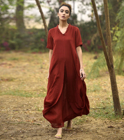 DEEP RED LOVE COWL AND DRAPE DRESS Fashion Khara Kapas