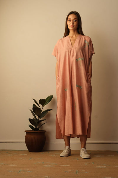 Dragon Fly Appliqué Embroidered Kaftan - Blush Fashion Mallika Mathur