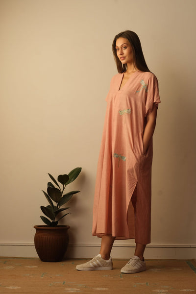 Dragon Fly Appliqué Embroidered Kaftan - Blush Fashion Mallika Mathur
